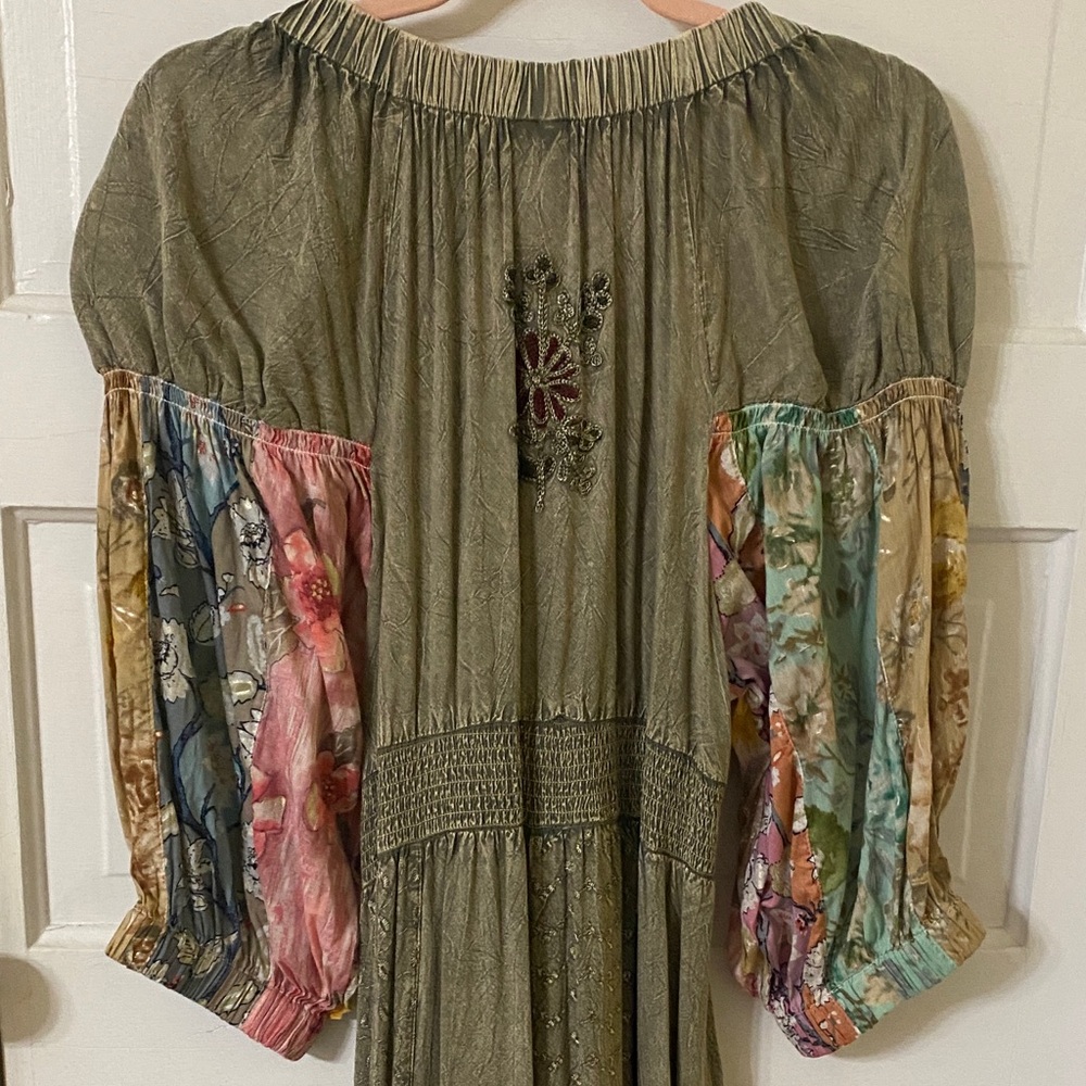 Young Threads Boho Patchwork Maxi Dress Olive Gre… - image 6
